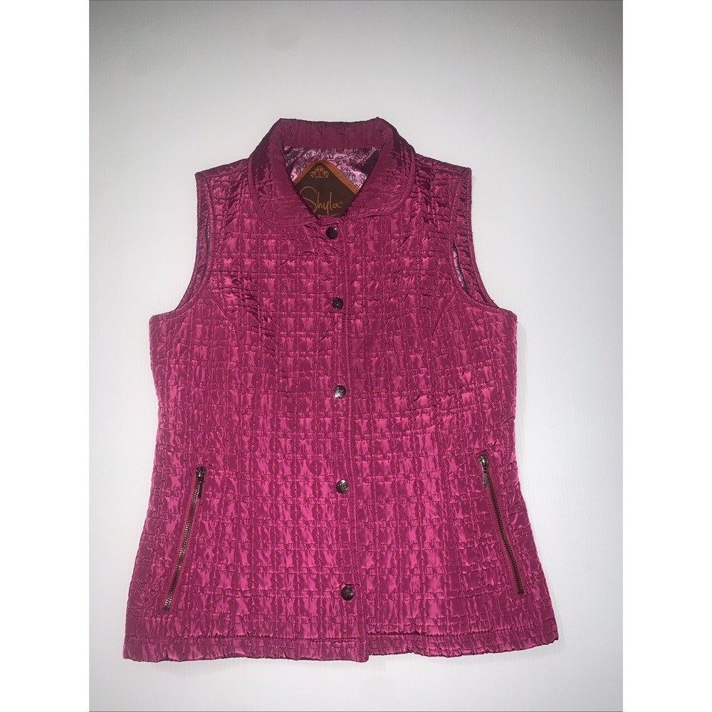 Shyla Quilted‎ Vest Womens S Zip Pockets Button Front Plum Chic Equestrian Indie